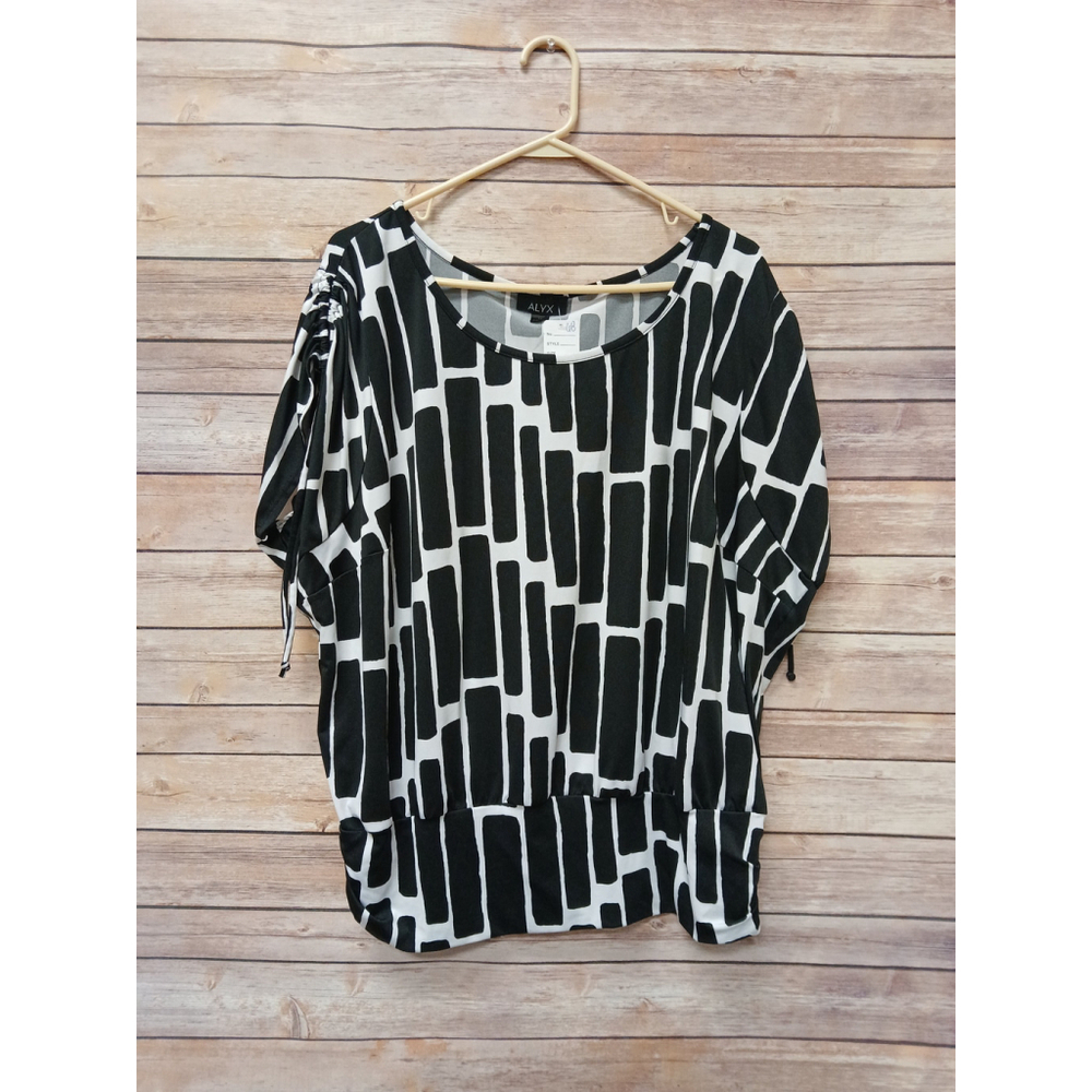 Alyx 1X Square Design Blouse - Black & White # 68